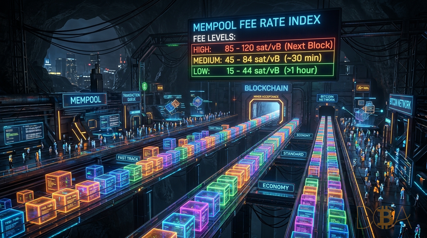 Mô phỏng mempool Bitcoin nơi các giao dịch chờ được thợ đào đóng gói vào khối mới.