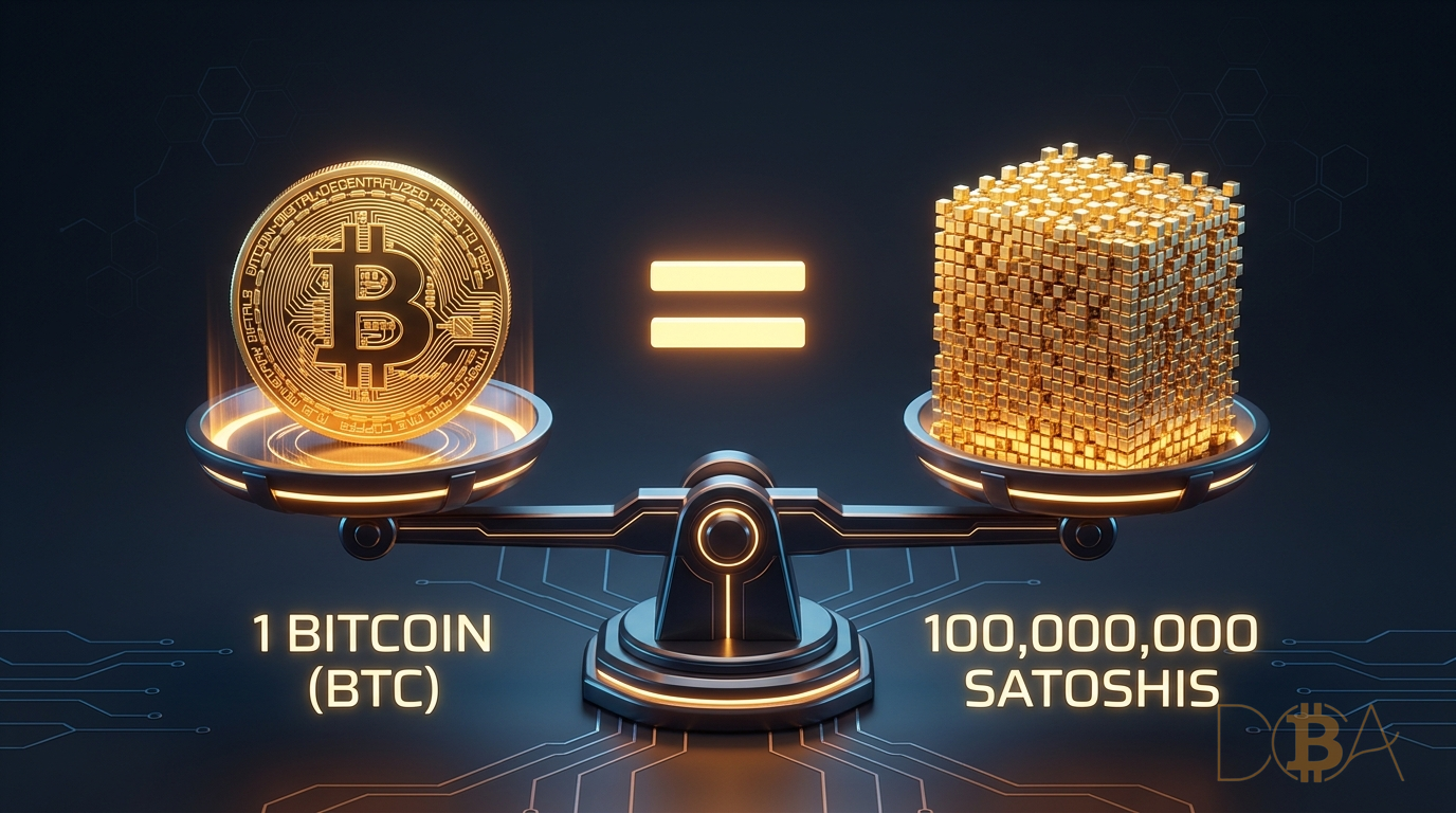 Ảnh minh họa sự tương quan tỷ lệ quy đổi giữa 1 đồng Bitcoin lớn và 100.000.000 satoshi nhỏ