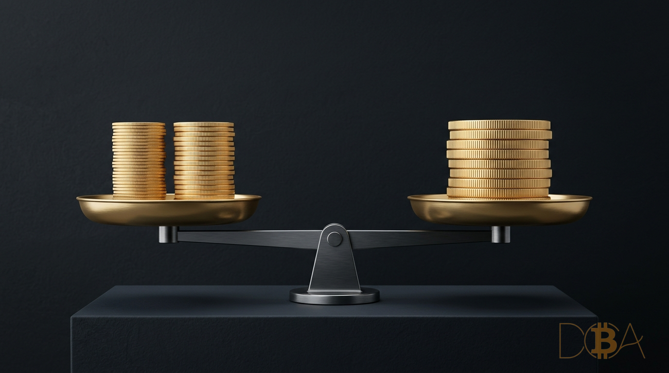Cán cân so sánh hiệu quả các tần suất DCA Bitcoin dựa trên cùng một tổng số vốn
